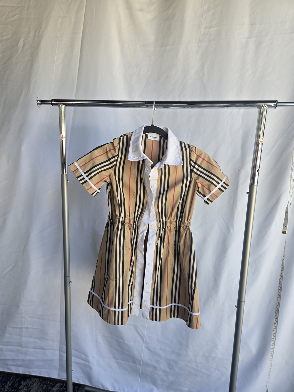 BURBERRY Classic Stripe Short-Sleeve Shirt Dress - Beige/Black